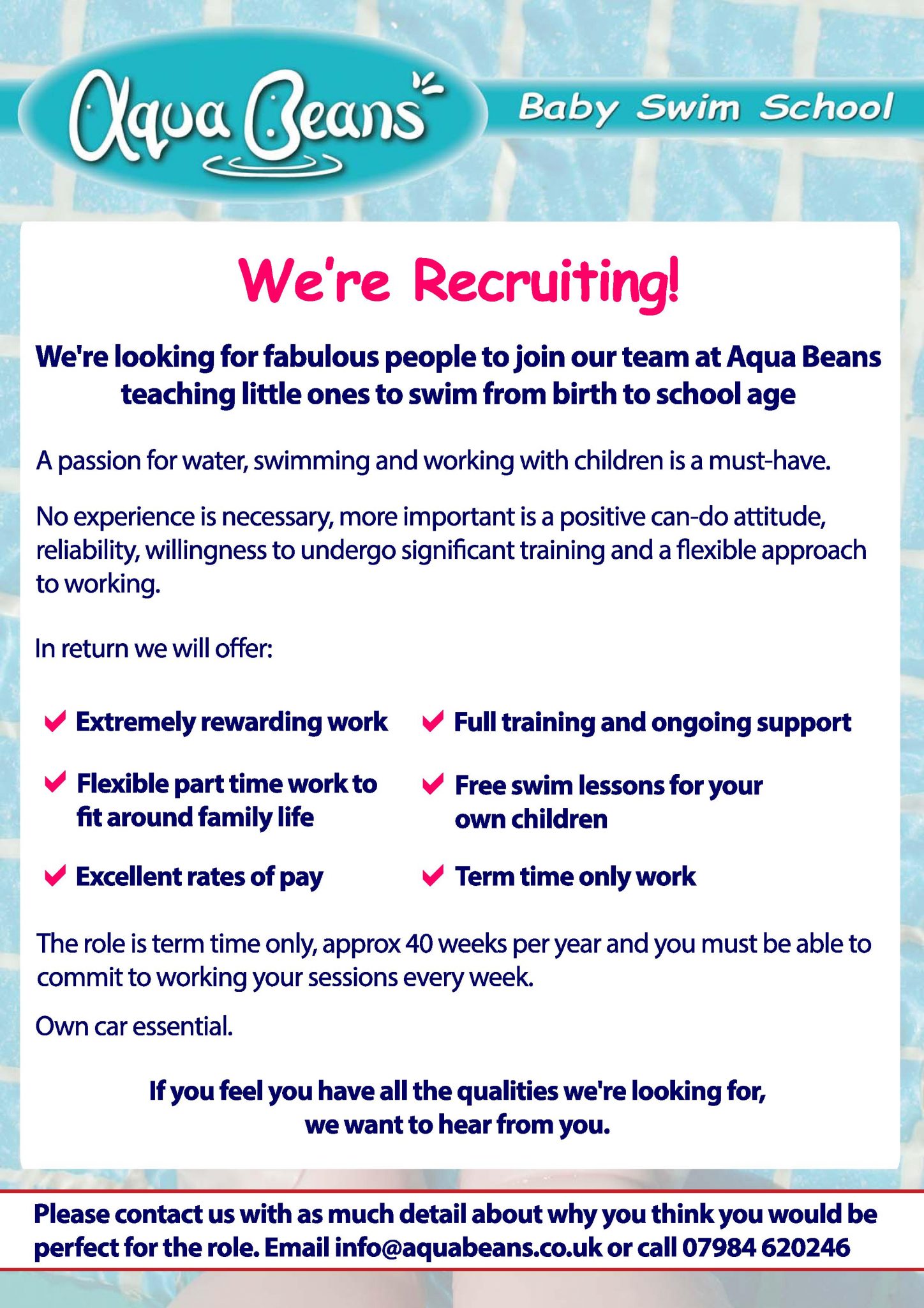 Swim Teachers Job Leamington Spa Term Time Only! Take it From Mummy